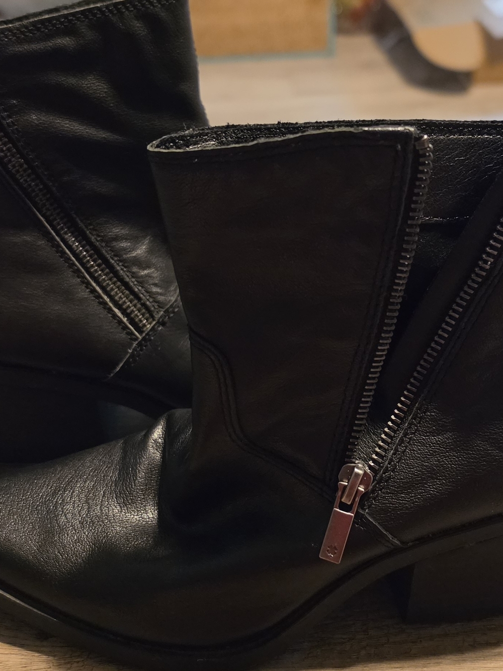 Lucky Brand Black Leather Ankle Booties with Exposed Silver Zipper